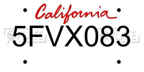 5FVX083 California License Plate
