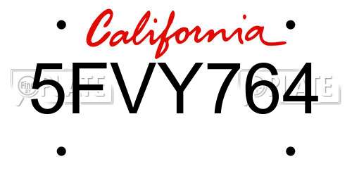 5FVY764 California License Plate