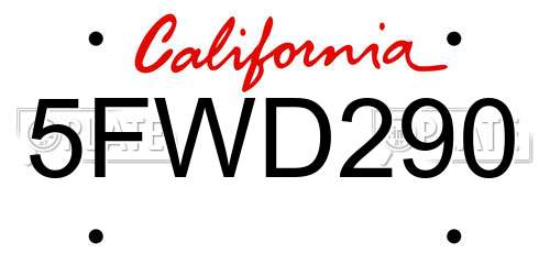 5FWD290 California License Plate