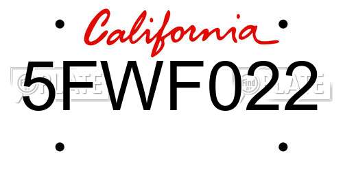 5FWF022 California License Plate