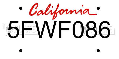 5FWF086 California License Plate