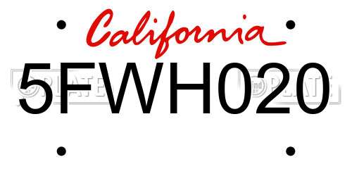 5FWH020 California License Plate