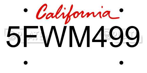 5FWM499 California License Plate