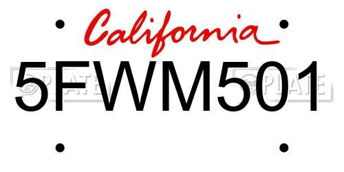 5FWM501 California License Plate