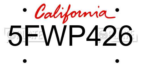 5FWP426 California License Plate