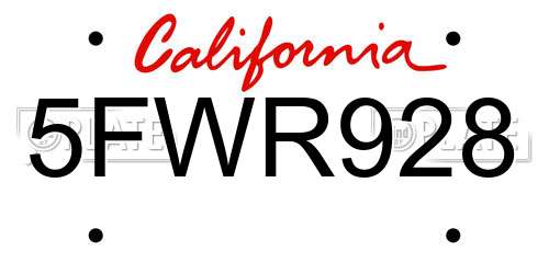 5FWR928 California License Plate