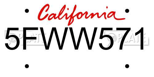 5FWW571 California License Plate