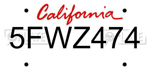 5FWZ474 California License Plate