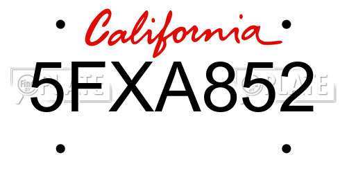 5FXA852 California License Plate