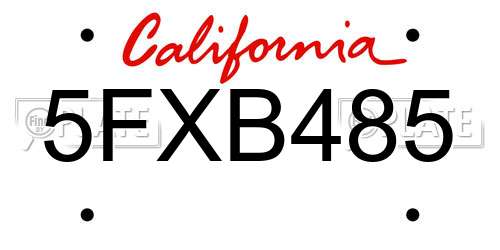 5FXB485 California License Plate
