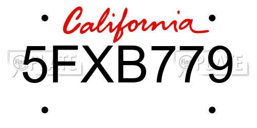 5FXB779 California License Plate
