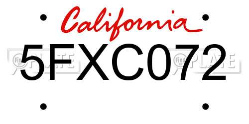 5FXC072 California License Plate