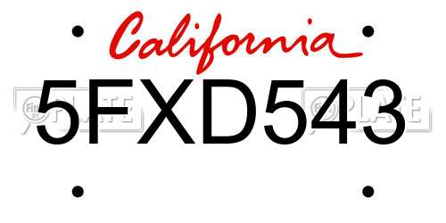 5FXD543 California License Plate