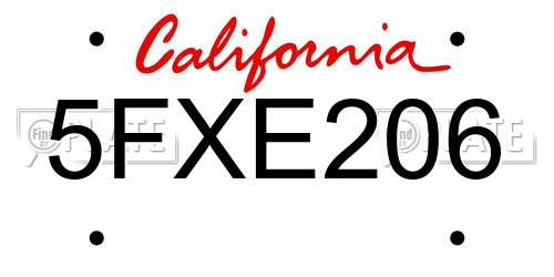 5FXE206 California License Plate
