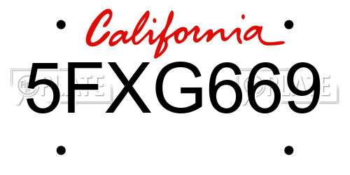 5FXG669 California License Plate
