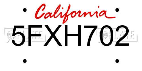 5FXH702 California License Plate