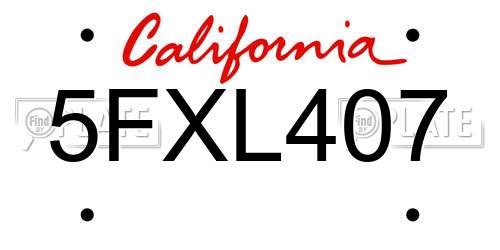 5FXL407 California License Plate