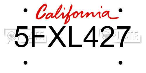 5FXL427 California License Plate