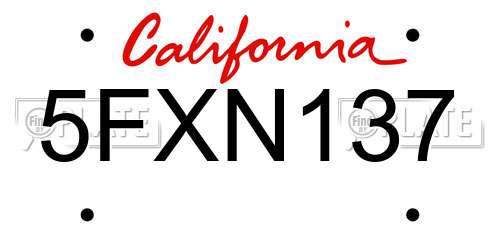 5FXN137 California License Plate