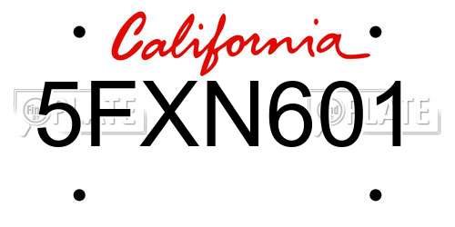 5FXN601 California License Plate