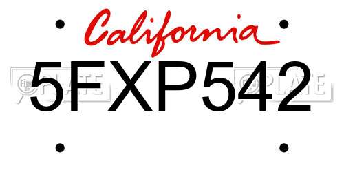 5FXP542 California License Plate