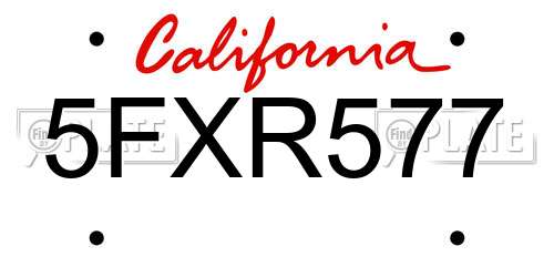 5FXR577 California License Plate