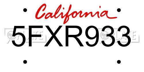 5FXR933 California License Plate