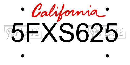 5FXS625 California License Plate