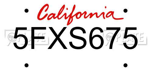 5FXS675 California License Plate