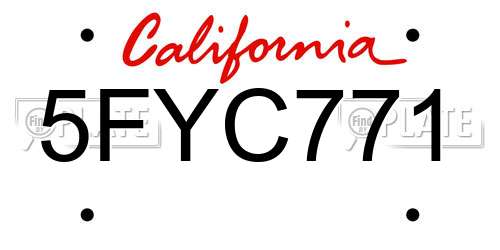 5FYC771 California License Plate