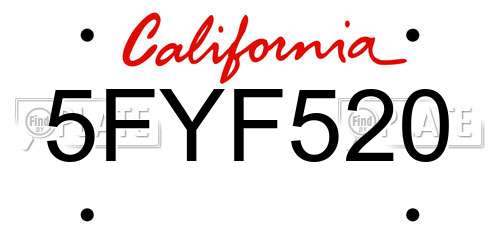5FYF520 California License Plate