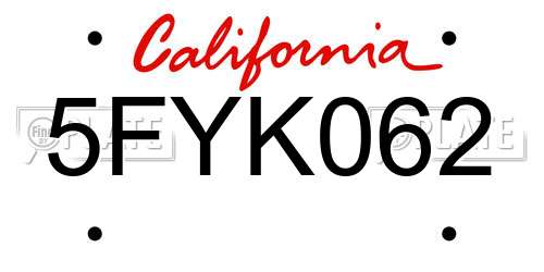 5FYK062 California License Plate