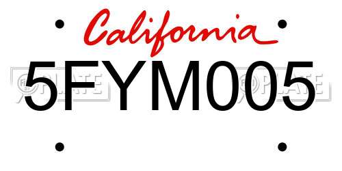 5FYM005 California License Plate