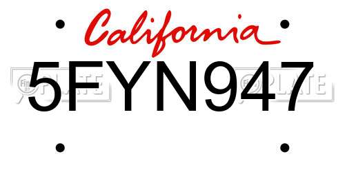 5FYN947 California License Plate