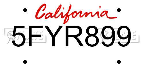 5FYR899 California License Plate
