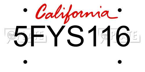 5FYS116 California License Plate