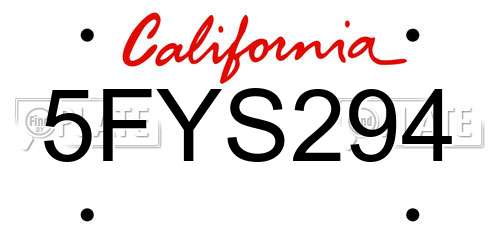 5FYS294 California License Plate