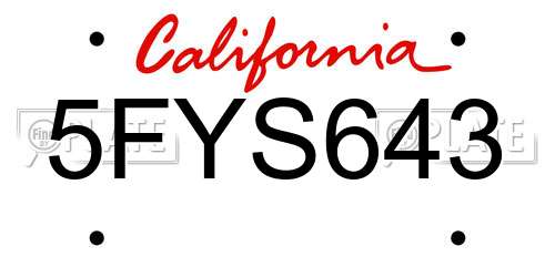 5FYS643 California License Plate