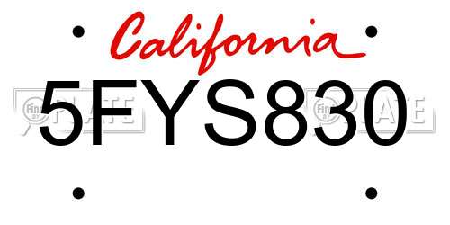 5FYS830 California License Plate
