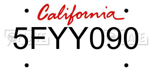 5FYY090 California License Plate