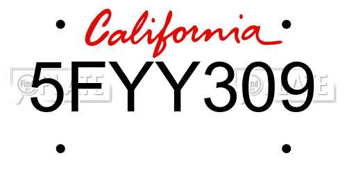 5FYY309 California License Plate
