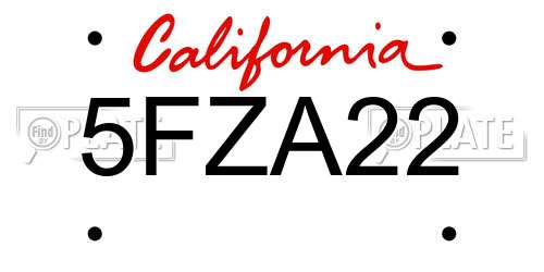 5FZA22 California License Plate