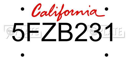 5FZB231 California License Plate
