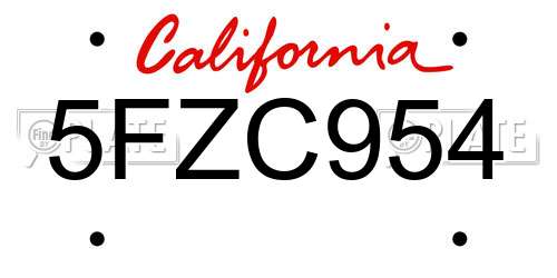 5FZC954 California License Plate