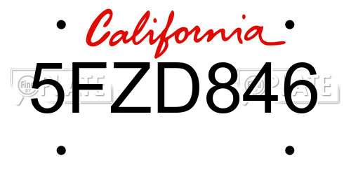 5FZD846 California License Plate