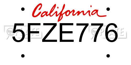 5FZE776 California License Plate