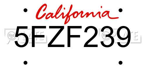 5FZF239 California License Plate