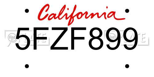 5FZF899 California License Plate