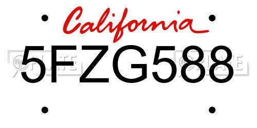 5FZG588 California License Plate