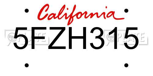 5FZH315 California License Plate